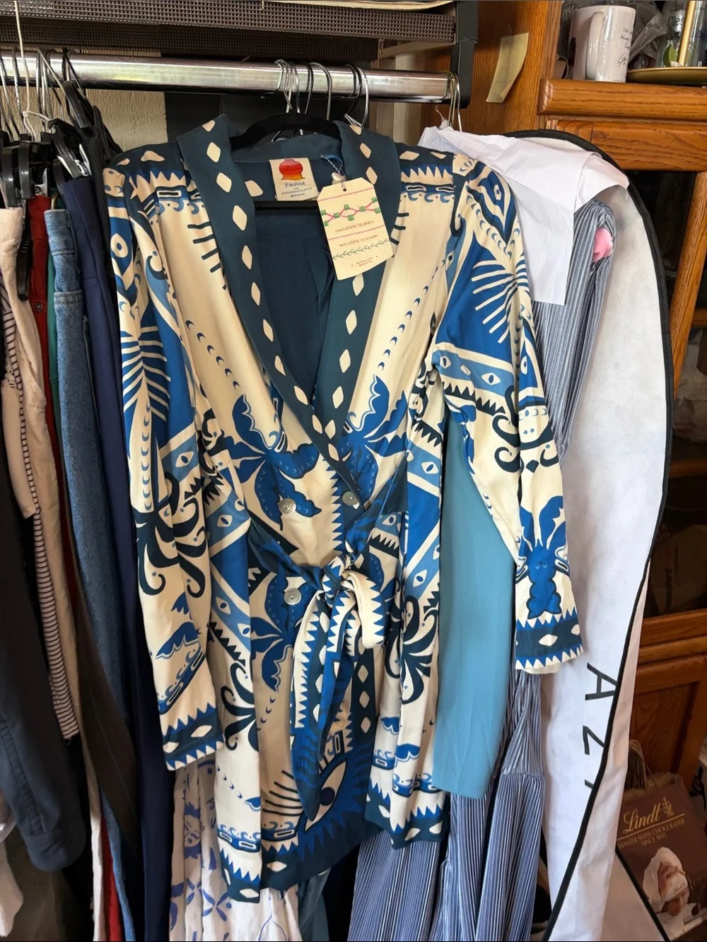FARM Rio Cream and Blue Mini Dress with Graphic Palm Print - Picture 5 of 7
